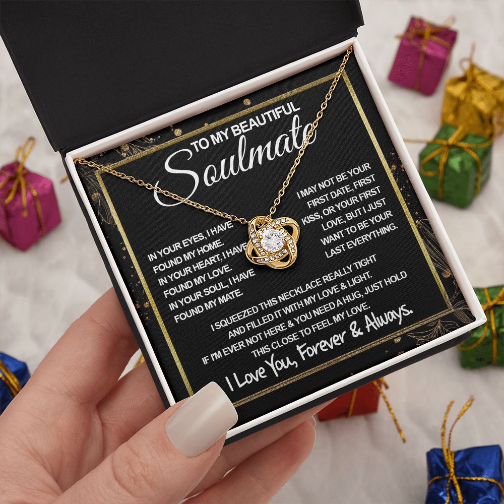 To My Beautiful Soulmate Necklace, Soulmate Jewelry For Women, Wife Necklace From Husband, Wife Gifts Necklace For Wife, Soulmate Gifts For Her, To My Future Wife Necklace Soulmate Love knot Thang