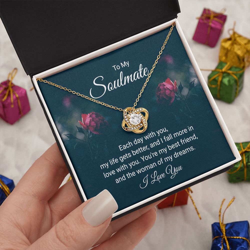 To My Soulmate Necklace for her Jewelry For Her Couples Gifts Necklaces For Soul Mate Christmas Jewelry, Dear Wife, Forever & Always, Love Knot Meaningful Necklace Message Card and Gift Box Styles on Birthday, Christmas, Anniversary Love knot Thang