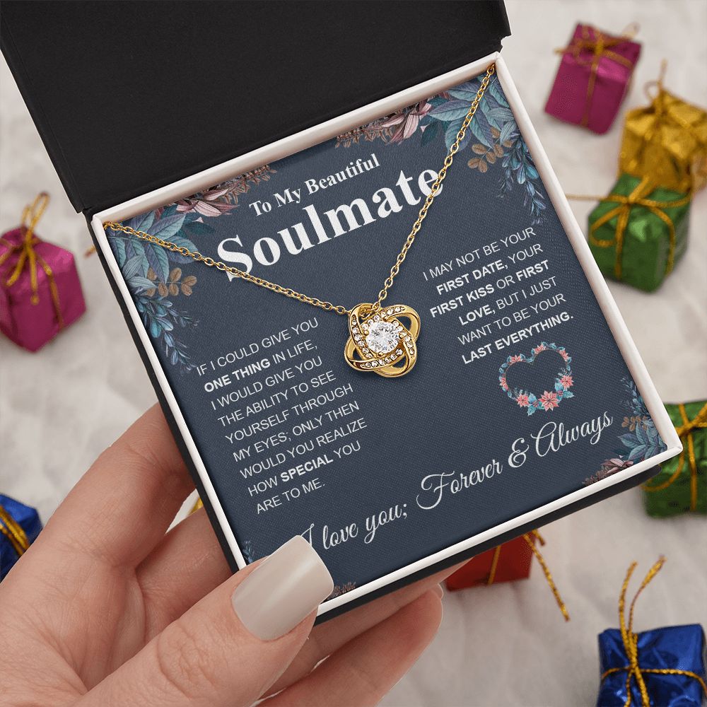 Beautiful Soulmate Necklace My Last Everything, Promise Necklace For Her, Fiance Gift For Her, Wedding Gifts For Future Wife With Message Card Box LED, Soulmate Necklace For Women, To My Wife Necklace Love knot Thang