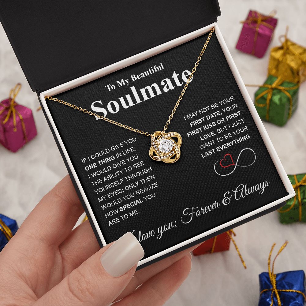 To My Beautiful Soulmate Necklace My Last Everything, Promise Necklace For Her, Fiance Gifts For Her, Valentine Gifts For Future Wife With Message Card Box LED, Soulmate Necklace For Women, To My Wife Necklace Love knot Thang