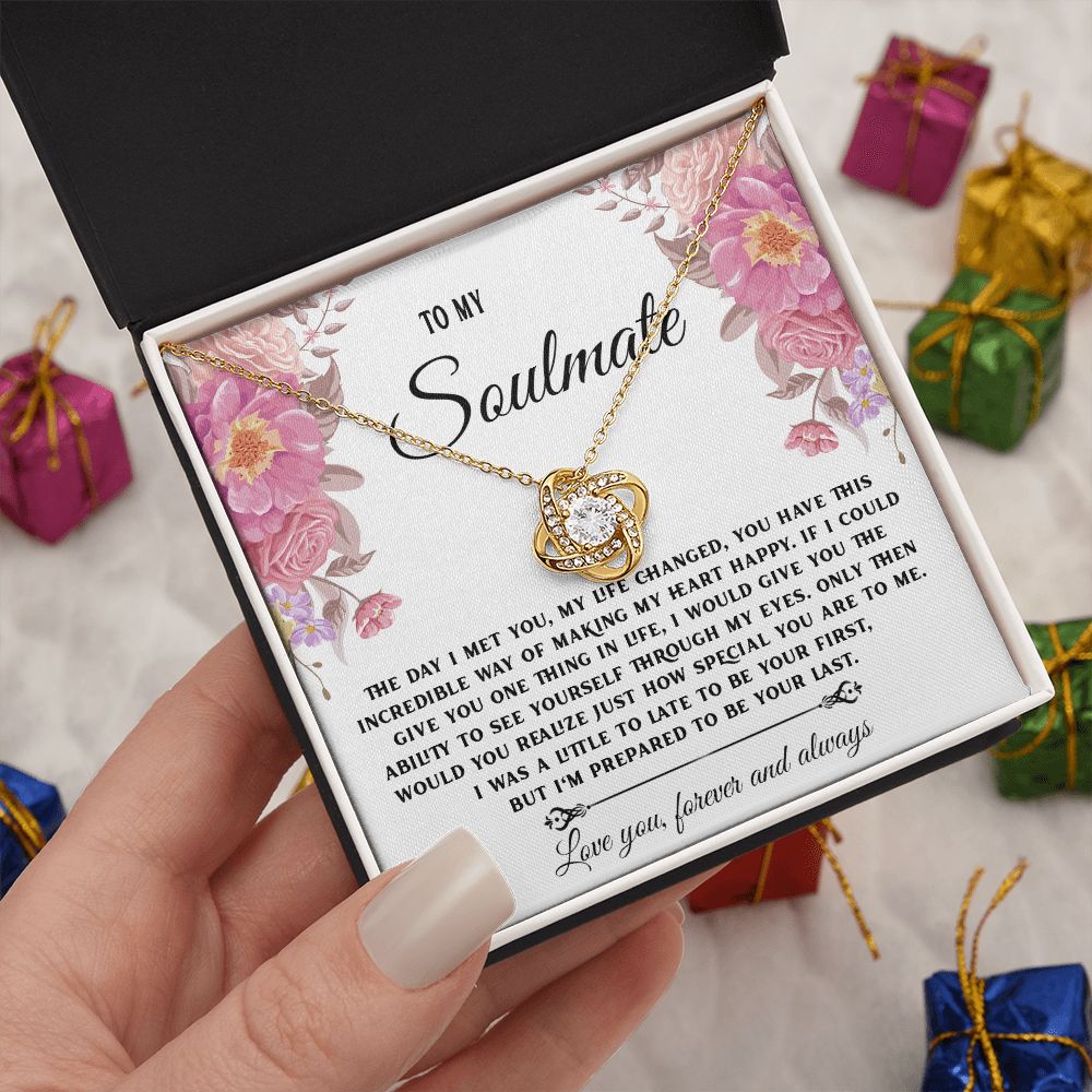 To My Soulmate Necklace, Necklaces For Wife from Husband, Soulmate Necklace to My Beautiful Wife, Necklace For Soulmate with Message Card and Necklace Gift Box Gift Box Styles on Birthday, Christmas, Wedding, Anniversary Love knot Thang