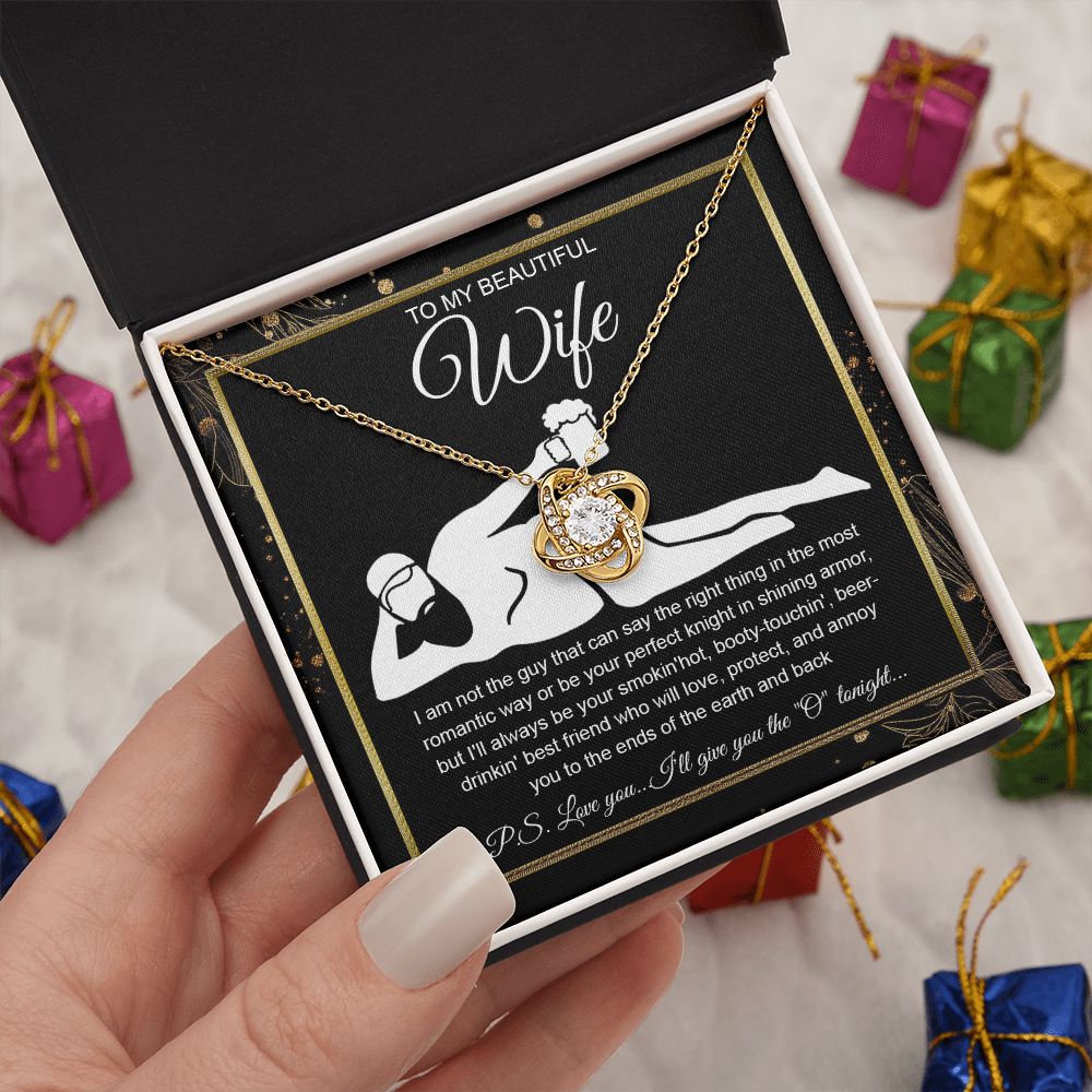 To My Beautiful Wife Necklace For Women, Funny Gifts For Girlfriend,Valentine Christmas Presents For Girlfriend, Best Birthday Meaningful Gift Ideas For Wife, Women Romantic Jewelry For Her Wedding Message Card and Gift Box Styles  Love knot Thang