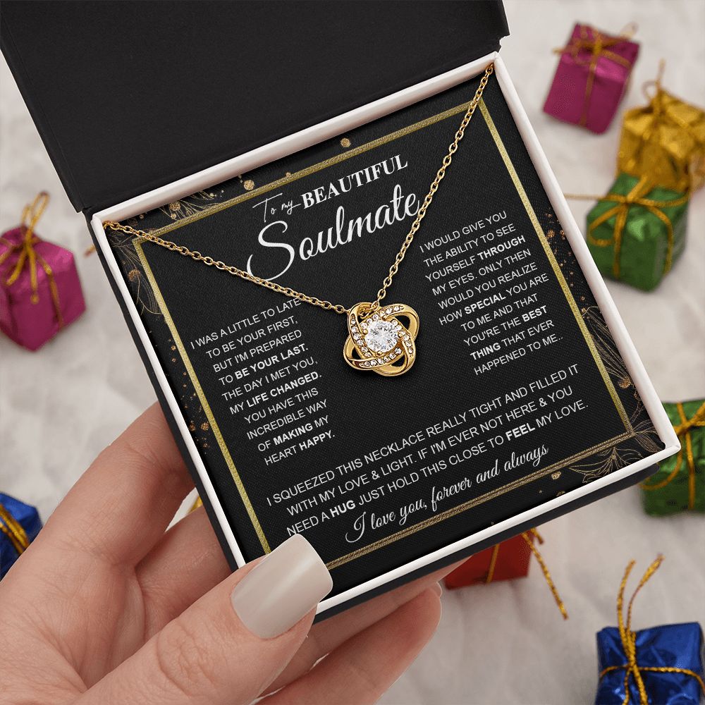 to My Beautiful Soulmate Necklace Future Wife Gifts, Promise Necklace For Her, Fiance Gifts For Her, Valentine Birthday Gifts For Future Wife With Message Card Box LED, Soulmate Necklace For Women, To My Wife Necklace Love knot Thang
