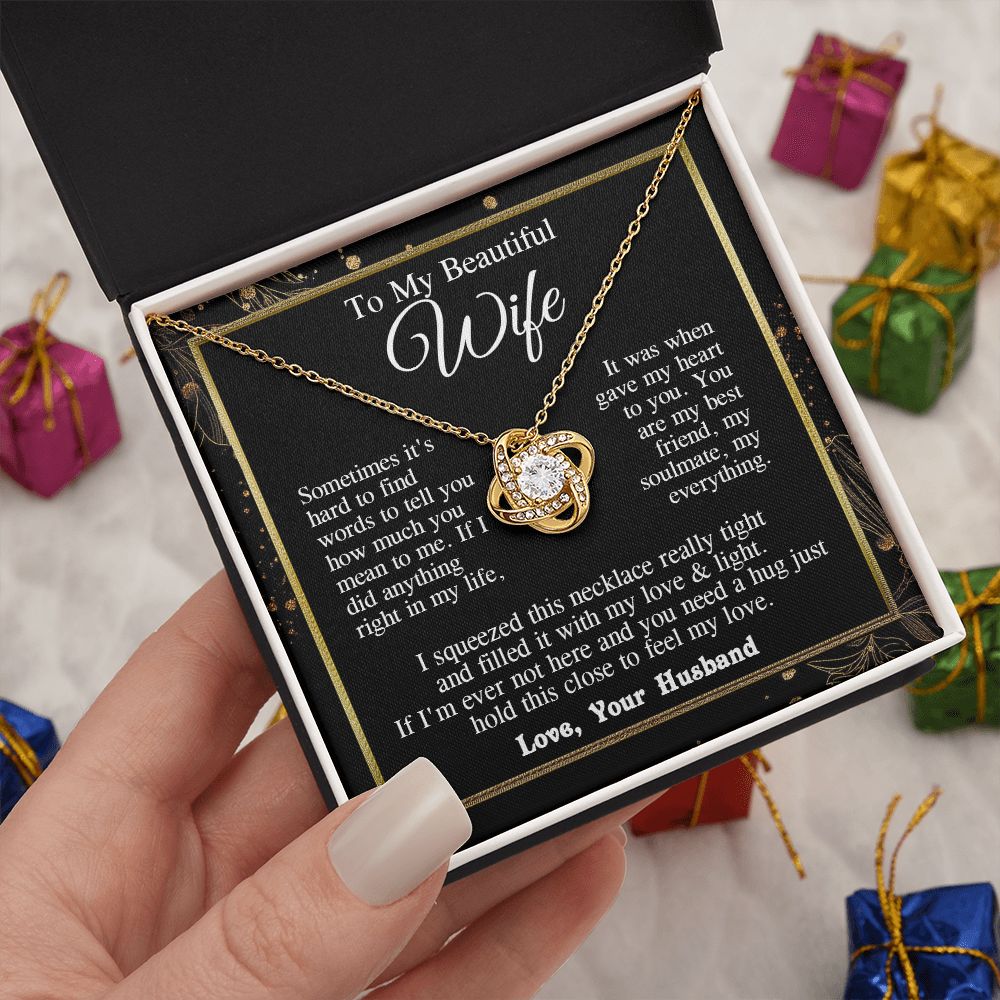 Wife Necklace from Husband, Valentine Romantic Gift for Wife from Husband to My Wife Necklaces for Wife Anniversary Gifts, Wife Jewelry Necklace Message Card and Necklace Gift Box Gift Box Styles on Birthday, Wedding, Anniversary, Valentine Love knot Than