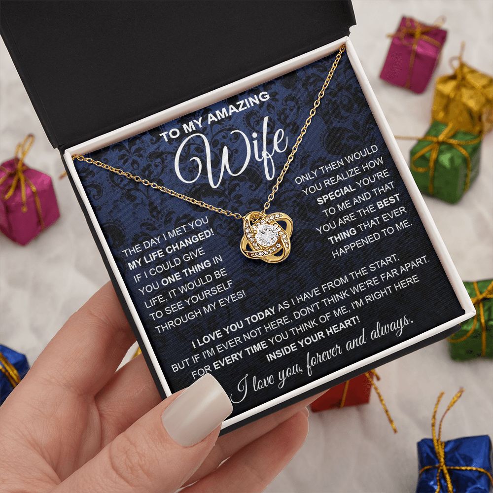 to My Wife Necklace, Soulmate Jewelry for Women, Wife Gifts from Husband, Anniversary Necklace for Wife Soulmate Gifts Future Wife Necklace Message Card and Gift Box Styles on Birthday, Wedding, Anniversary, Valentine Love knot Thang
