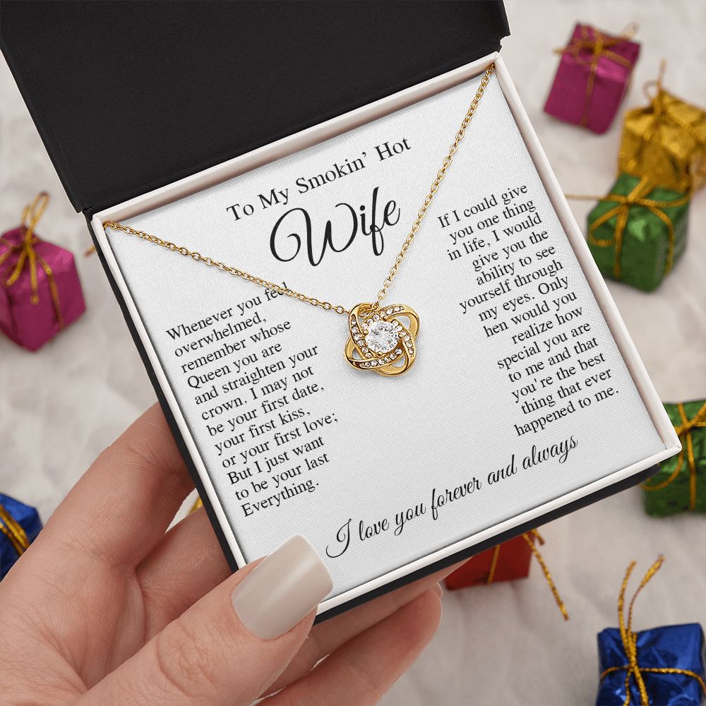 To My Beautiful Wife Necklace, Wedding Anniversary Jewelry for Women, Anniversary Gifts For Wife From Husband To My Wife Necklace Message Card and Necklace Gift Box Gift Box Styles on Birthday, Wedding, Anniversary, Valentine Love knot Thang