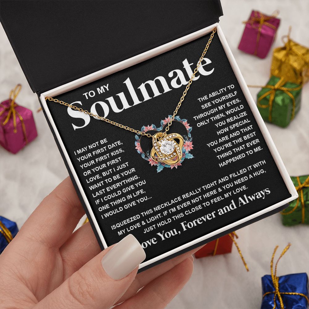 Couples Gifts Necklace To My Soulmate Necklace Birthday Christmas Jewelry Romantic Gifts For My Wife Pendant Jewelry with Message Card and Box Necklaces for Women Valentines Day Happy Anniversary Wedding Present Love knot Thang