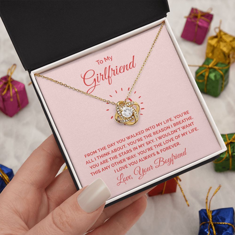 Love Knot Necklace, To My Girlfriend Gifts From Boyfriend, Girlfriend Jewelry, Girlfriend Anniversary For Girlfriend Gift, Necklace Message Card and Gift Box Styles on Birthday, Christmas, Anniversary  Love knot Thang