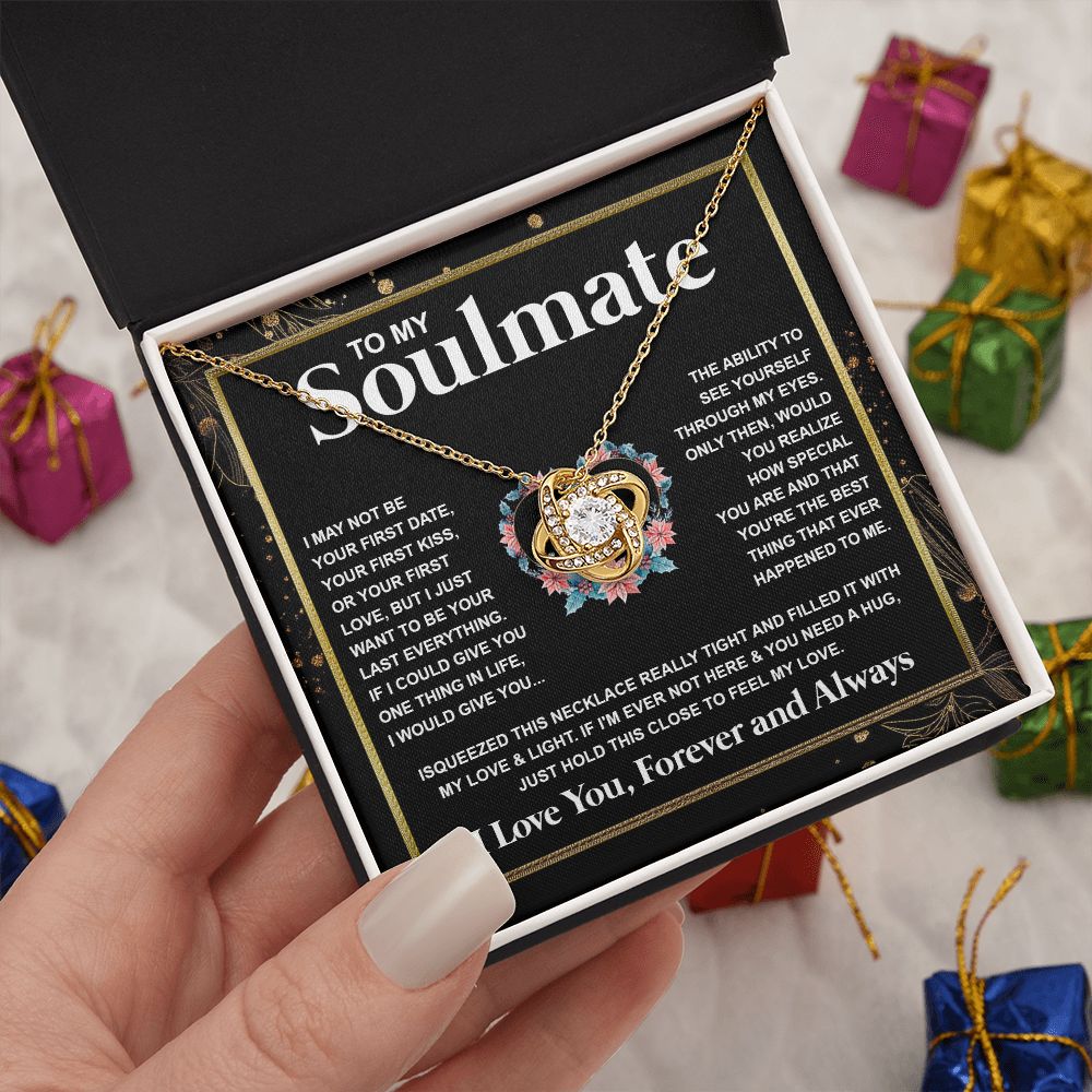 Couples Gifts Necklace To My Soulmate Necklace Anniversary Wedding Jewelry Romantic Gifts For My Wife Pendant Jewelry with Message Card and Box Necklaces for Women Valentines Day Happy Anniversary Wedding Present Love knot Thang