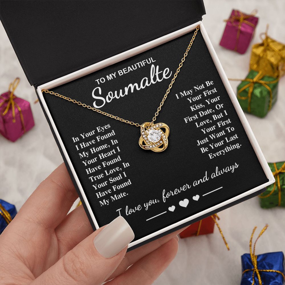 To My Beautiful Soulmate Necklace Gifts, Soulmate for Wife Birthday Gifts from Husband, Valentine for Women, Soulmate Gifts, Message Card and Necklace Gifts Box Gift Box Styles on Birthday, Wedding, Anniversary, Valentine Love knot Thang