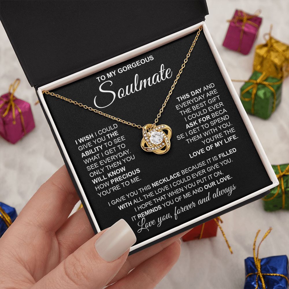 to My Soulmate Necklace from Husband, Necklaces for Wife from Husband, to My Soulmate Necklace for Women, Soulmate Jewelry for Wife Valentine Jewelry Gifts for Wife Birthday Gifts from Husband Love knot Thang