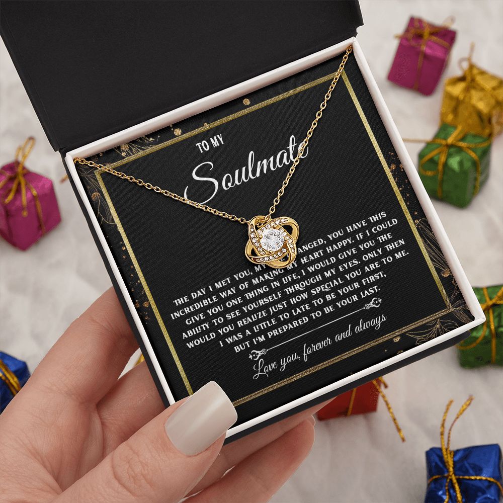 To My Soulmate Necklace, Necklaces For Wife from Husband, Soulmate Necklace to My Beautiful Wife, Necklace For Soulmate with Message Card and Necklace Gift Box Gift Box Styles on Birthday, Christmas, Wedding, Anniversary, Valentine Love knot Thang