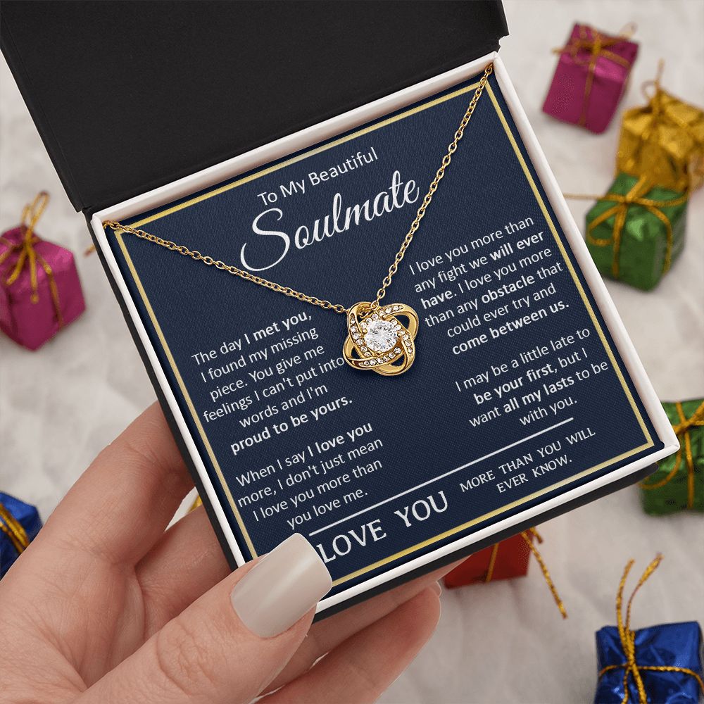 Couples Gifts, My Beautiful Soulmate Necklace Gifts From Husband, Wedding Anniversary For Wife From Husband, To My  Wife Necklace, Necklace Custom Name Message Card and Gift Box Styles on Birthday, Christmas, Wedding, Anniversary Love knot Thang