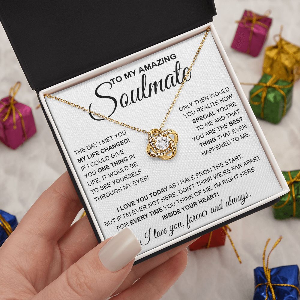to My Soulmate Necklace, Soulmate Jewelry for Women, Wife Gifts from Husband , Valentine Necklace for Wife Soulmate Gifts Future Wife Necklace Message Card and Gift Box Styles on Birthday, Wedding, Anniversary, Valentine Love knot Thang