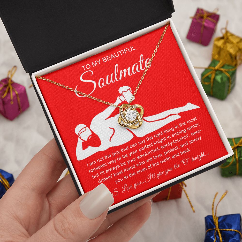 To My Beautiful Soulmate Necklace For Women, Funny Gifts For Girlfriend,Valentine Presents For Girlfriend, Best Birthday Meaningful Gift Ideas For Wife, Women Romantic Jewelry For Her Anniversary Message Card and Gift Box Styles Love knot Thang