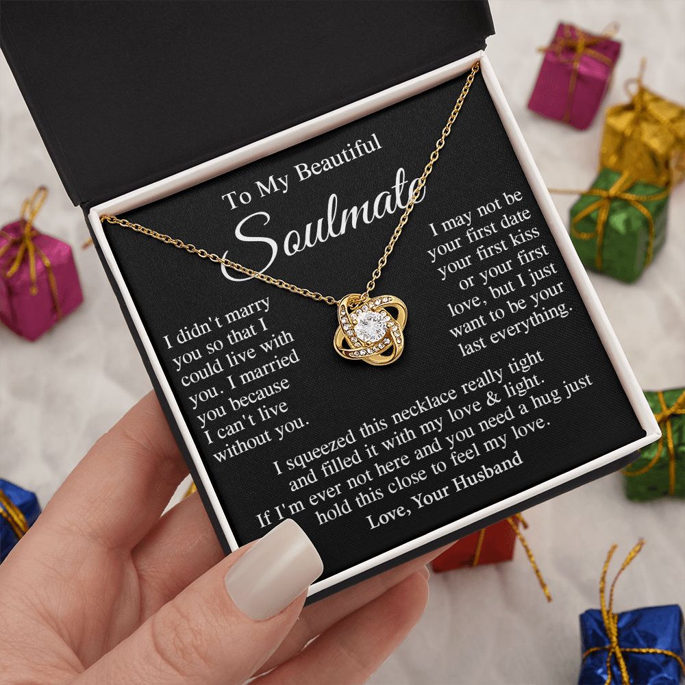 Soulmate Necklace Gift From Husband, Anniversary Romantic Gifts for Wife from Husband, Soulmate Birthday Gifts Message Card and Necklace Gifts Box Gift Box Styles on Birthday, Wedding, Anniversary, Valentine Love knot Thang