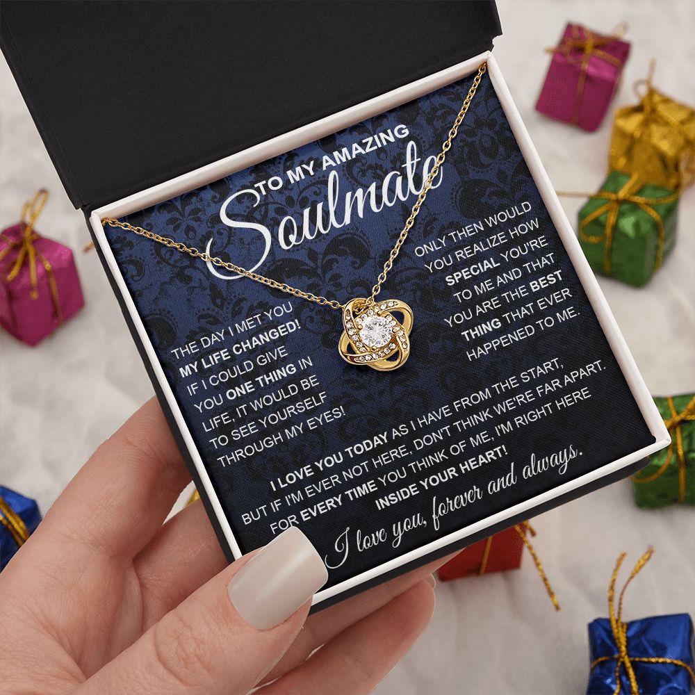 to My Soulmate Necklace, Soulmate Jewelry for Women, Wife Gifts from Husband, Anniversary Necklace for Wife Soulmate Gifts Future Wife Necklace Message Card and Gift Box Styles on Birthday, Wedding, Anniversary, Valentine Love knot Thang