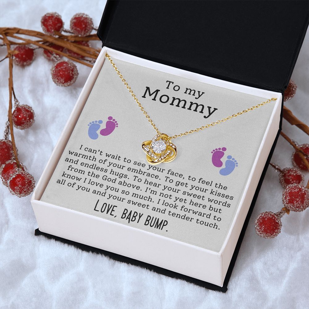 New Mom Gift Jewelry, To My Mommy Mom to Be Baby Feet Heart Pendant Necklace, Baby Shower Gift, Expecting Mother Pregnancy Gift Set, Mothers day Gift, Mom Necklace, Perfect Mother's Day Gift For New Mom LOVE KNOT