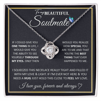 Couples Gifts, To My Beautiful Soulmate Necklace Gifts From Husband, Wedding Anniversary For Wife From Husband, To My  Wife Necklace, Necklace Custom Name Message Card and Gift Box Styles on Birthday, Christmas, Wedding, Anniversary Love knot Thang
