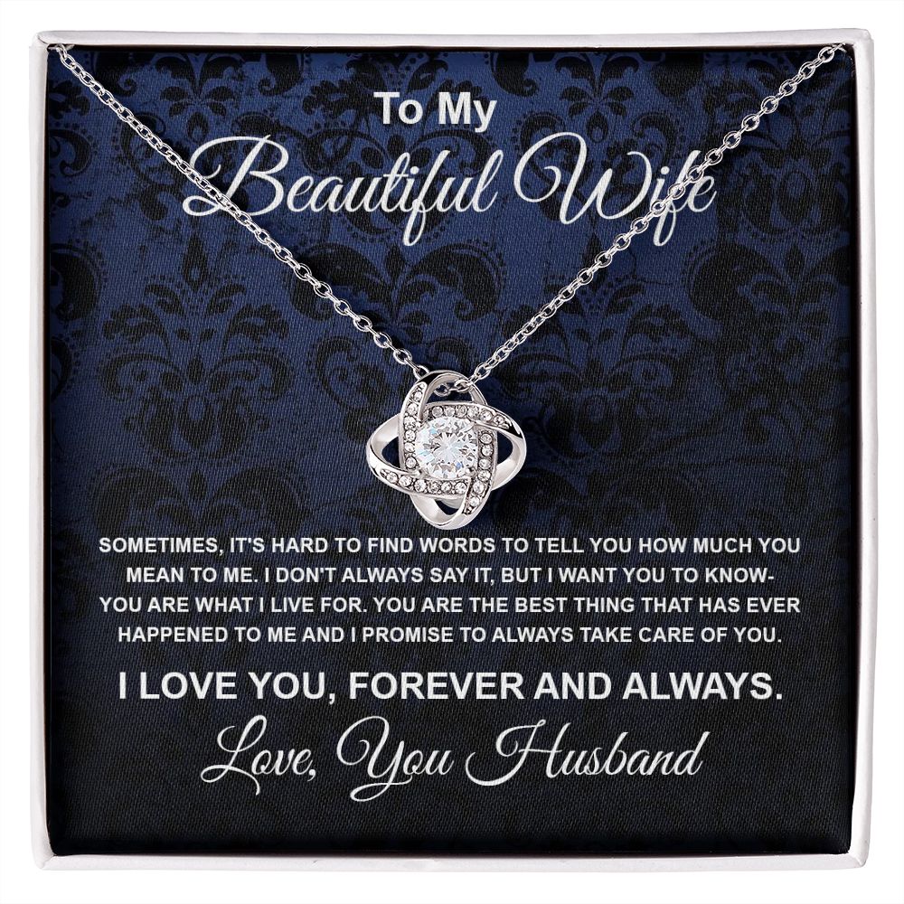 To My Beautiful Wife Necklace From Husband Pendant Jewelry with Message Card and Box Necklaces for Women Valentines Day Happy Anniversary Wedding Present for Birthday Merry Christmas for Wife Love knot Thang