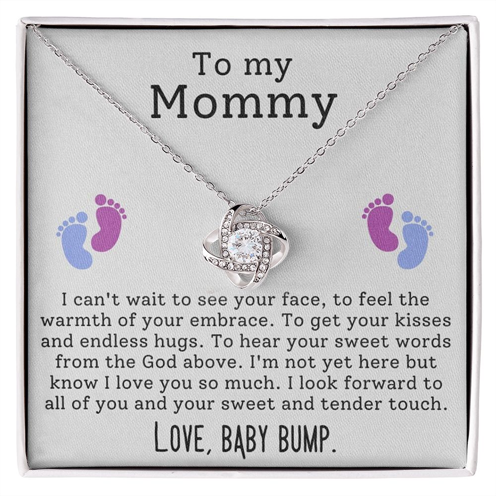 New Mom Gift Jewelry, To My Mommy Mom to Be Baby Feet Heart Pendant Necklace, Baby Shower Gift, Expecting Mother Pregnancy Gift Set, Mothers day Gift, Mom Necklace, Perfect Mother's Day Gift For New Mom LOVE KNOT