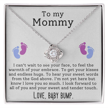 New Mom Gift Jewelry, To My Mommy Mom to Be Baby Feet Heart Pendant Necklace, Baby Shower Gift, Expecting Mother Pregnancy Gift Set, Mothers day Gift, Mom Necklace, Perfect Mother's Day Gift For New Mom LOVE KNOT