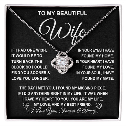 To My Beautiful Wife Necklace Gift for Her, Soulmate for Wife Birthday Gifts from Husband, Valentine Jewelry for Women, Soulmate Gifts, Message Card and Necklace Gifts Box Gift Box Styles on Birthday, Wedding, Anniversary, Valentine Love knot Thang