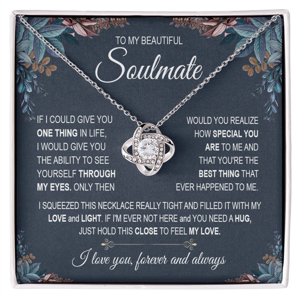 To My Soulmate Necklace Women, Necklaces For Wife from Husband, Soulmate Necklace to My Future Wife, Necklace For Soulmate with Message Card and Necklace Gift Box Gift Box Styles on Birthday, Christmas, Wedding, Anniversary Love knot Thang