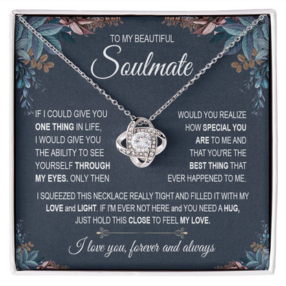 To My Soulmate Necklace Women, Necklaces For Wife from Husband, Soulmate Necklace to My Future Wife, Necklace For Soulmate with Message Card and Necklace Gift Box Gift Box Styles on Birthday, Christmas, Wedding, Anniversary Love knot Thang