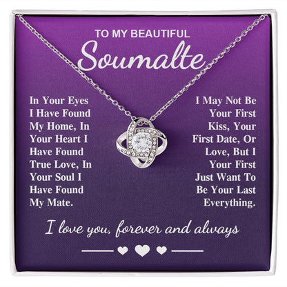 To My Beautiful Soulmate Necklace Gift, Soulmate for Wife Birthday Gifts from Husband, Valentine for Women, Soulmate Gifts, Message Card and Necklace Gifts Box Gift Box Styles on Birthday, Wedding, Anniversary, Valentine Love knot Thang