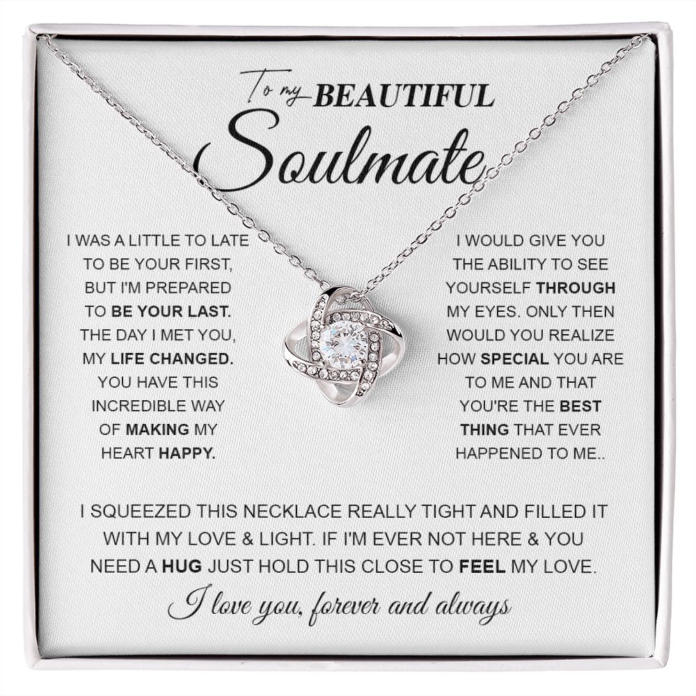 to My Beautiful Soulmate Necklace Future Wife Gifts, Promise Necklace For Her, Fiance Gifts For Her, Wedding Birthday Gifts For Future Wife With Message Card Box LED, Soulmate Necklace For Women, To My Wife Necklace Love knot Thang