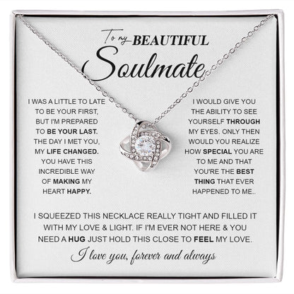 to My Beautiful Soulmate Necklace Future Wife Gifts, Promise Necklace For Her, Fiance Gifts For Her, Wedding Birthday Gifts For Future Wife With Message Card Box LED, Soulmate Necklace For Women, To My Wife Necklace Love knot Thang