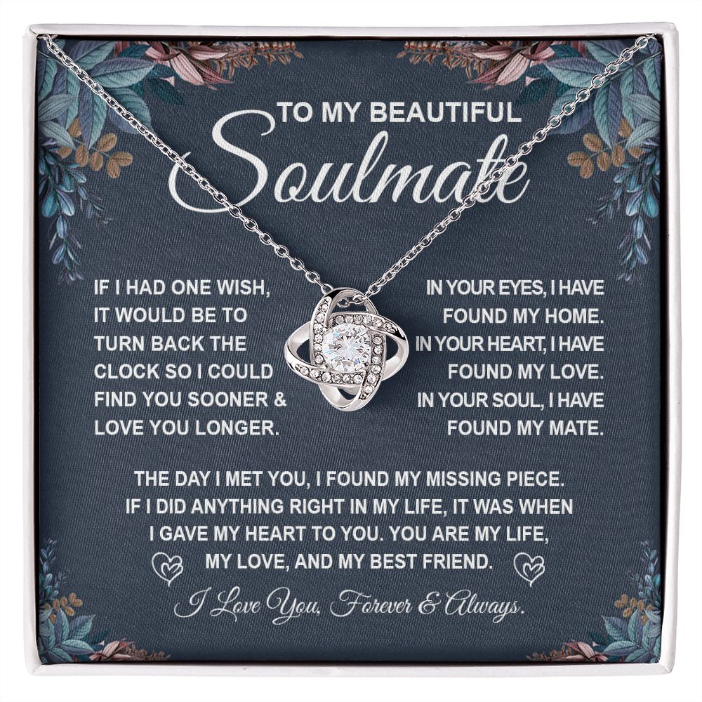 To My Beautiful Soulmate Necklace Gift for Her, Soulmate for Wife Valentine Gifts from Husband, Birthday Jewelry for Women, Soulmate Gifts, Message Card and Necklace Gifts Box Gift Box Styles on Birthday, Wedding, Anniversary, Valentine Love knot Thang