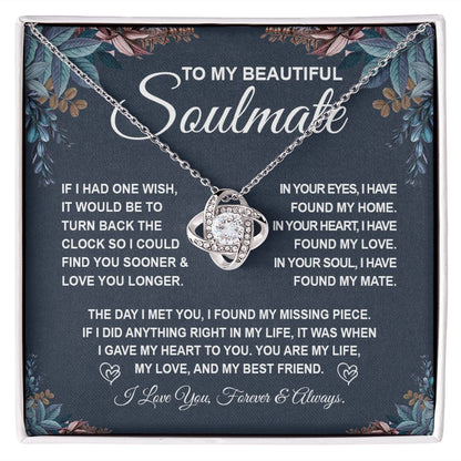 To My Beautiful Soulmate Necklace Gift for Her, Soulmate for Wife Valentine Gifts from Husband, Birthday Jewelry for Women, Soulmate Gifts, Message Card and Necklace Gifts Box Gift Box Styles on Birthday, Wedding, Anniversary, Valentine Love knot Thang