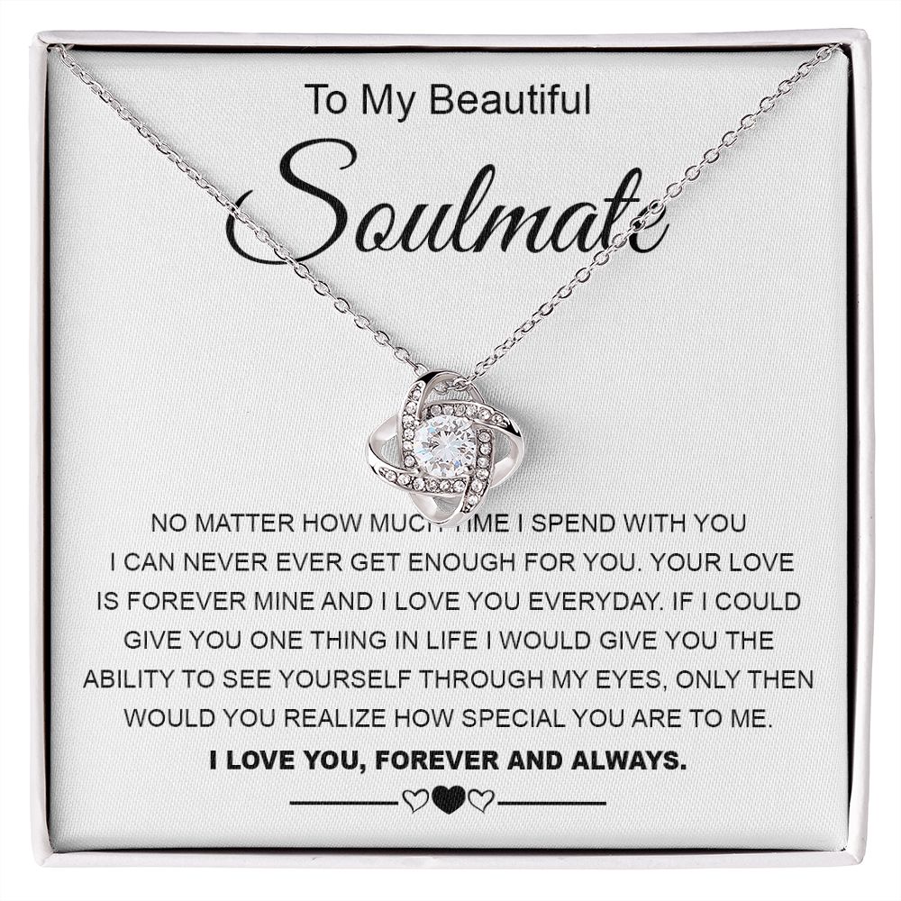 To My Beautiful Soulmate Necklace Valentine Gifts for Wife Gifts from Husband, Wife Anniversary Gifts, Gifts for Wife, Message Card and Necklace Gift Box Gift Box Styles on Birthday, Wedding, Anniversary, Valentine Love knot Thang