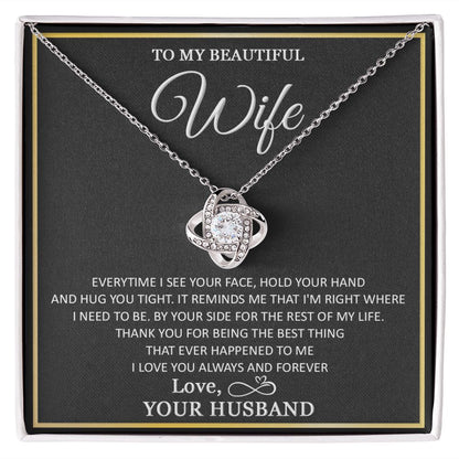 To My Wife Necklace, Necklace For Wife From Husband, To My Soulmate Necklace, Girlfriend Necklace, Soulmate For Wife, Beautiful Soulmate, Necklace Custom Name Message Card and Gift Box Styles on Birthday, Christmas, Wedding, Anniversary Love knot Thang