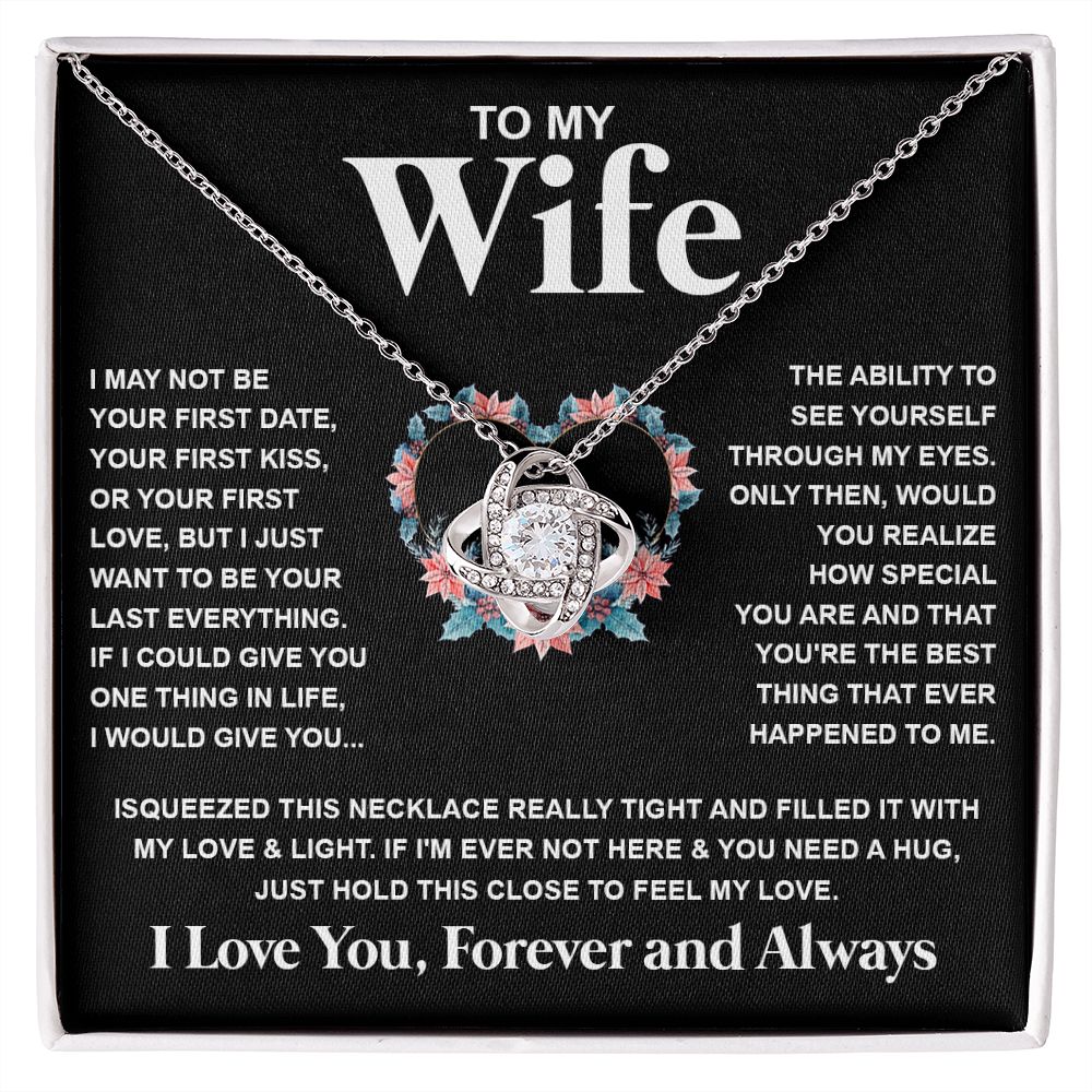 Couples Gifts Necklace To My Wife Necklace Birthday Christmas Jewelry Romantic Gifts For My Wife Pendant Jewelry with Message Card and Box Necklaces for Women Valentines Day Happy Anniversary Wedding Present Love knot Thang