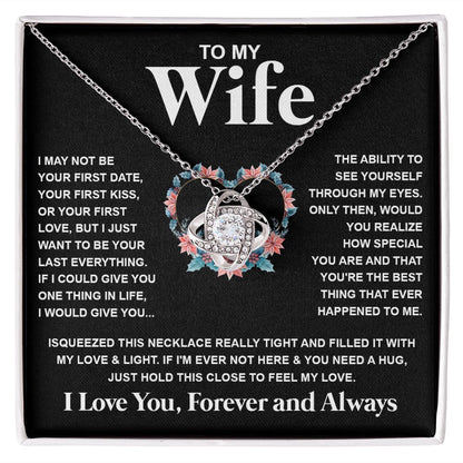 Couples Gifts Necklace To My Wife Necklace Birthday Christmas Jewelry Romantic Gifts For My Wife Pendant Jewelry with Message Card and Box Necklaces for Women Valentines Day Happy Anniversary Wedding Present Love knot Thang
