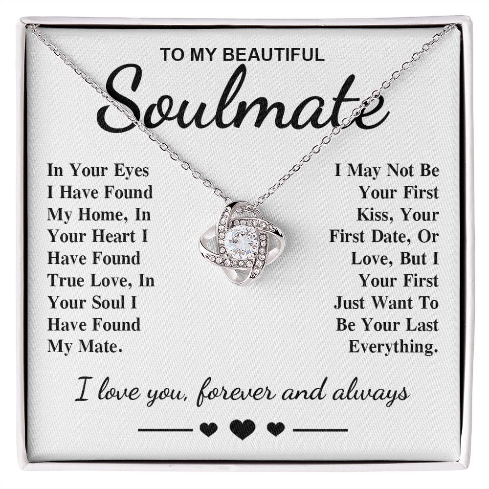 To My Beautiful Soulmate Necklace Gift, Soulmate for Wife Birthday Gifts from Husband, Anniversary for Women, Soulmate Gifts, Message Card and Necklace Gifts Box Gift Box Styles on Birthday, Wedding, Anniversary, Valentine Love knot Thang