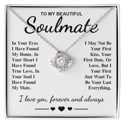 To My Beautiful Soulmate Necklace Gift, Soulmate for Wife Birthday Gifts from Husband, Anniversary for Women, Soulmate Gifts, Message Card and Necklace Gifts Box Gift Box Styles on Birthday, Wedding, Anniversary, Valentine Love knot Thang