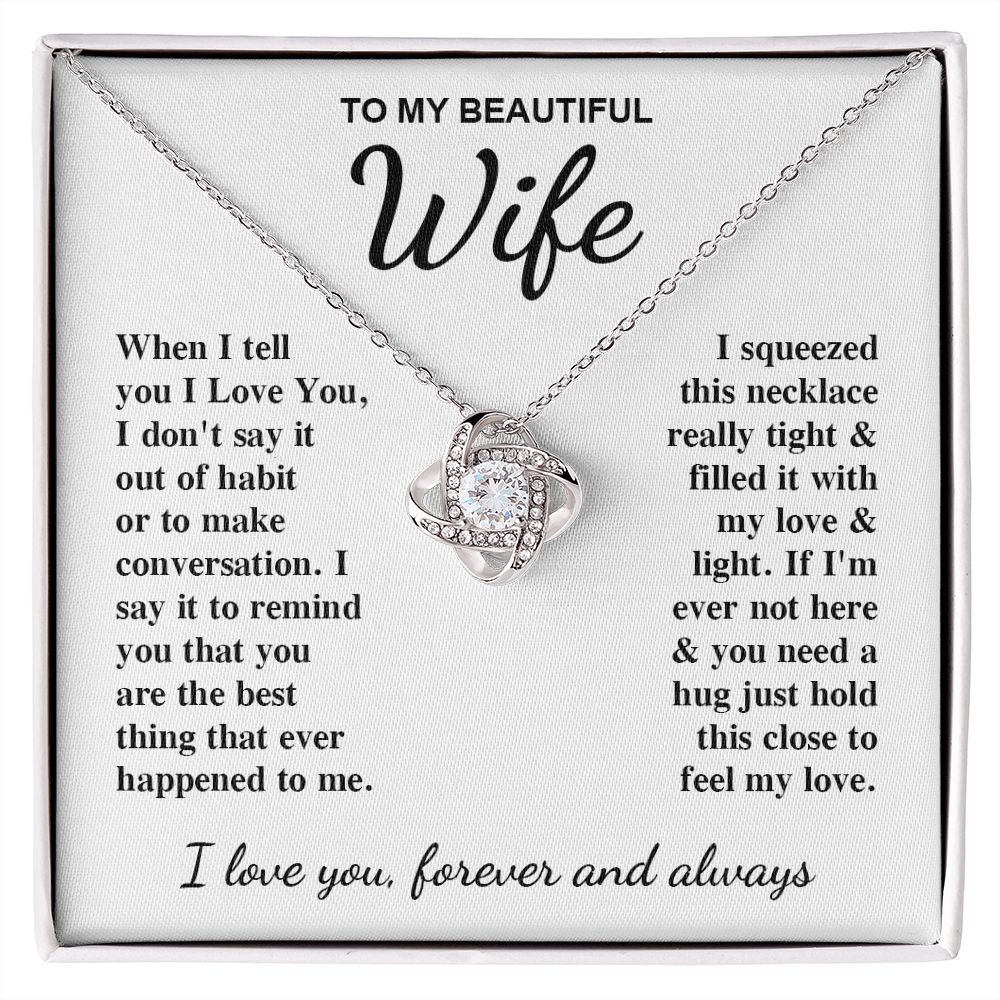To My Beautiful Wife Necklace Gift for Her, Soulmate for Wife Birthday Gifts from Husband, Anniversary for Women, Soulmate Gifts, Message Card and Necklace Gifts Box Gift Box Styles on Birthday, Wedding, Anniversary, Valentine Love knot Thang