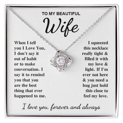 To My Beautiful Wife Necklace Gift for Her, Soulmate for Wife Birthday Gifts from Husband, Anniversary for Women, Soulmate Gifts, Message Card and Necklace Gifts Box Gift Box Styles on Birthday, Wedding, Anniversary, Valentine Love knot Thang