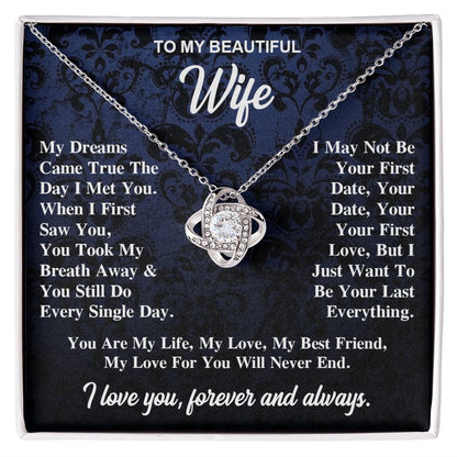 To My Wife Necklace Gift for Her, Soulmate Jewelry, Necklaces for Wife from Husband, Wedding To My Wife Necklace, Soulmate Gifts, Necklace Message Card and Gift Box Styles on Birthday, Wedding, Anniversary, Valentine Love knot Thang