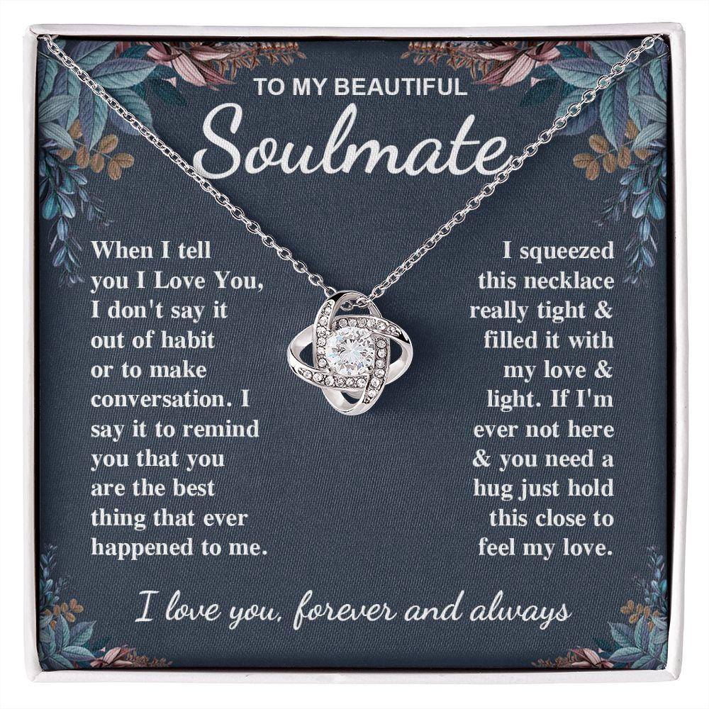 To My Beautiful Soulmate Necklace Gift for Her, Soulmate for Wife Valentine Gifts from Husband, Birthday for Women, Soulmate Gifts, Message Card and Necklace Gifts Box Gift Box Styles on Birthday, Wedding, Anniversary, Valentine Love knot Thang