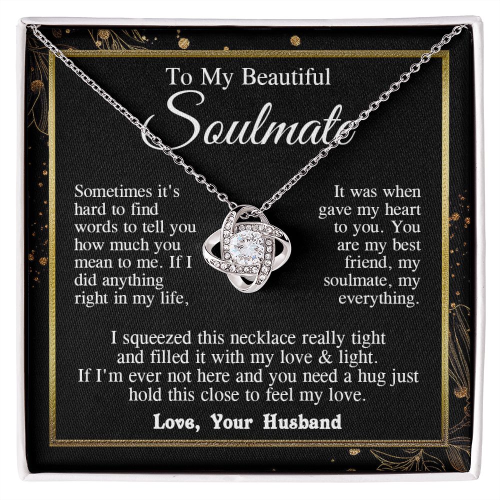 Soulmate Necklace from Husband, Valentine Romantic Gift for Wife from Husband to My Wife Necklaces, Wife Jewelry Necklace Message Card and Necklace Gift Box Gift Box Styles on Birthday, Wedding, Anniversary, Valentine Love knot Thang
