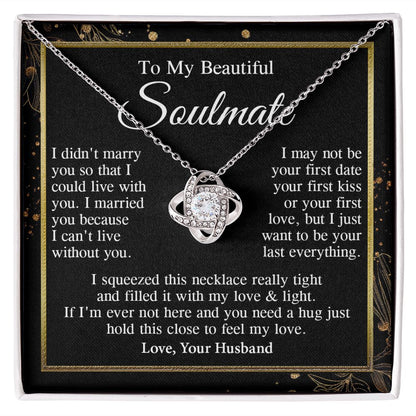 Soulmate Necklace Gift From Husband, Anniversary Romantic Gifts for Soulmate from Husband, Wife Wedding Gifts Message Card and Necklace Gifts Box Gift Box Styles on Birthday, Wedding, Anniversary, Valentine Love knot Thang