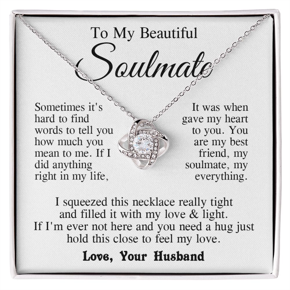 Soulmate Necklace from Husband, Anniversary Romantic Gifts for Wife from Husband to My Wife Necklaces for Wife Birthday Gifts, Wife Jewelry Necklace Message Card and Necklace Gift Box Gift Box Styles on Birthday, Wedding, Anniversary, Valentine Love knot