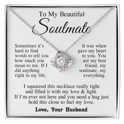 Soulmate Necklace from Husband, Anniversary Romantic Gifts for Wife from Husband to My Wife Necklaces for Wife Birthday Gifts, Wife Jewelry Necklace Message Card and Necklace Gift Box Gift Box Styles on Birthday, Wedding, Anniversary, Valentine Love knot
