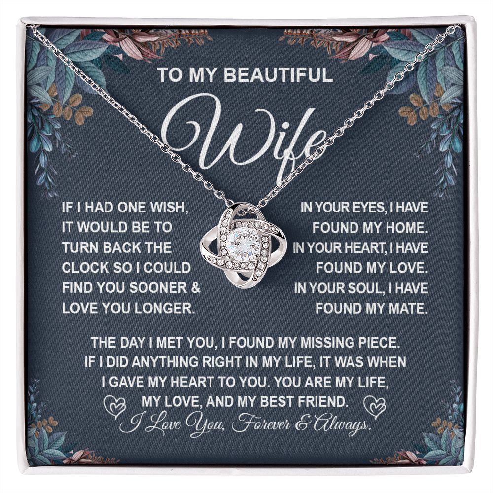 To My Beautiful Wife Necklace Gift for Her, Soulmate for Wife Valentine Gifts from Husband, Birthday Jewelry for Women, Soulmate Gifts, Message Card and Necklace Gifts Box Gift Box Styles on Birthday, Wedding, Anniversary, Valentine Love knot Thang