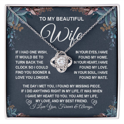 To My Beautiful Wife Necklace Gift for Her, Soulmate for Wife Valentine Gifts from Husband, Birthday Jewelry for Women, Soulmate Gifts, Message Card and Necklace Gifts Box Gift Box Styles on Birthday, Wedding, Anniversary, Valentine Love knot Thang